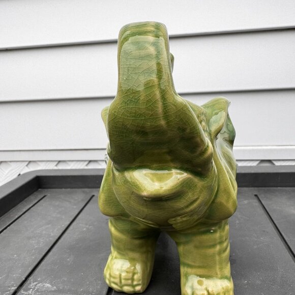 Carved Lace Crackle Finish Ceramic Green Elephant Statue Vintage Figurine - Picture 11 of 13